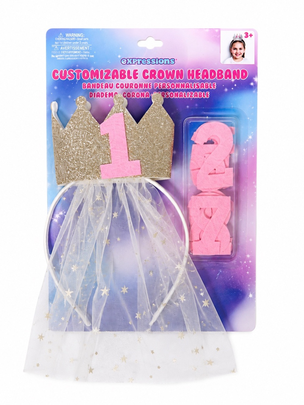 NEW - Expressions Glittery Silver & Pink Crown Headband Tiara Customize Numbers